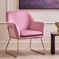 Pink Velvet Modern Accent Chair with Gold Finish Base