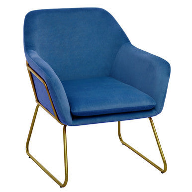 Midnight Blue Velvet Accent Chair with Gold Finish Base