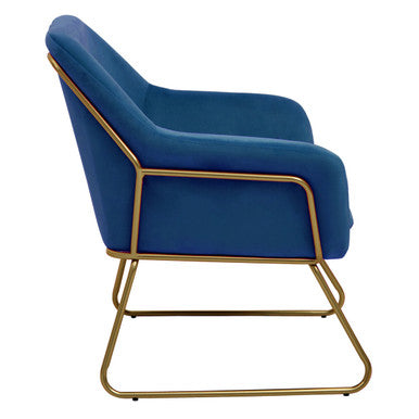 Midnight Blue Velvet Accent Chair with Gold Finish Base