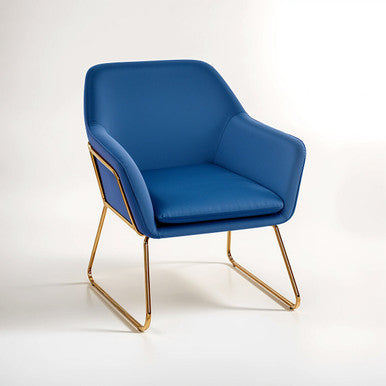 Midnight Blue Velvet Accent Chair with Gold Finish Base