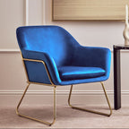Midnight Blue Velvet Accent Chair with Gold Finish Base