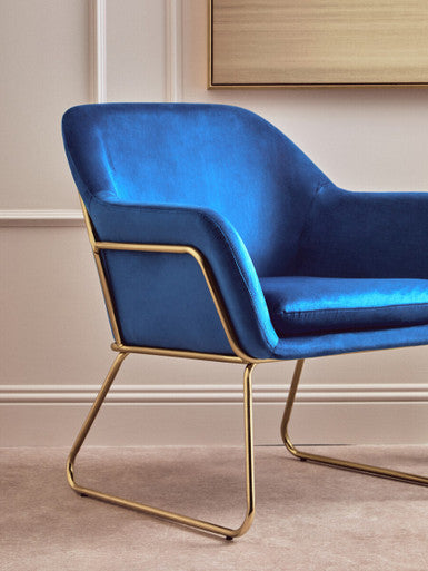 Midnight Blue Velvet Accent Chair with Gold Finish Base