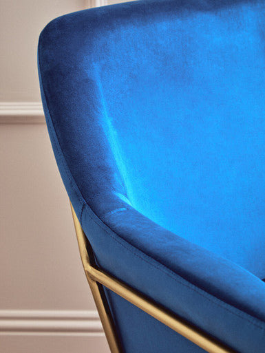 Midnight Blue Velvet Accent Chair with Gold Finish Base