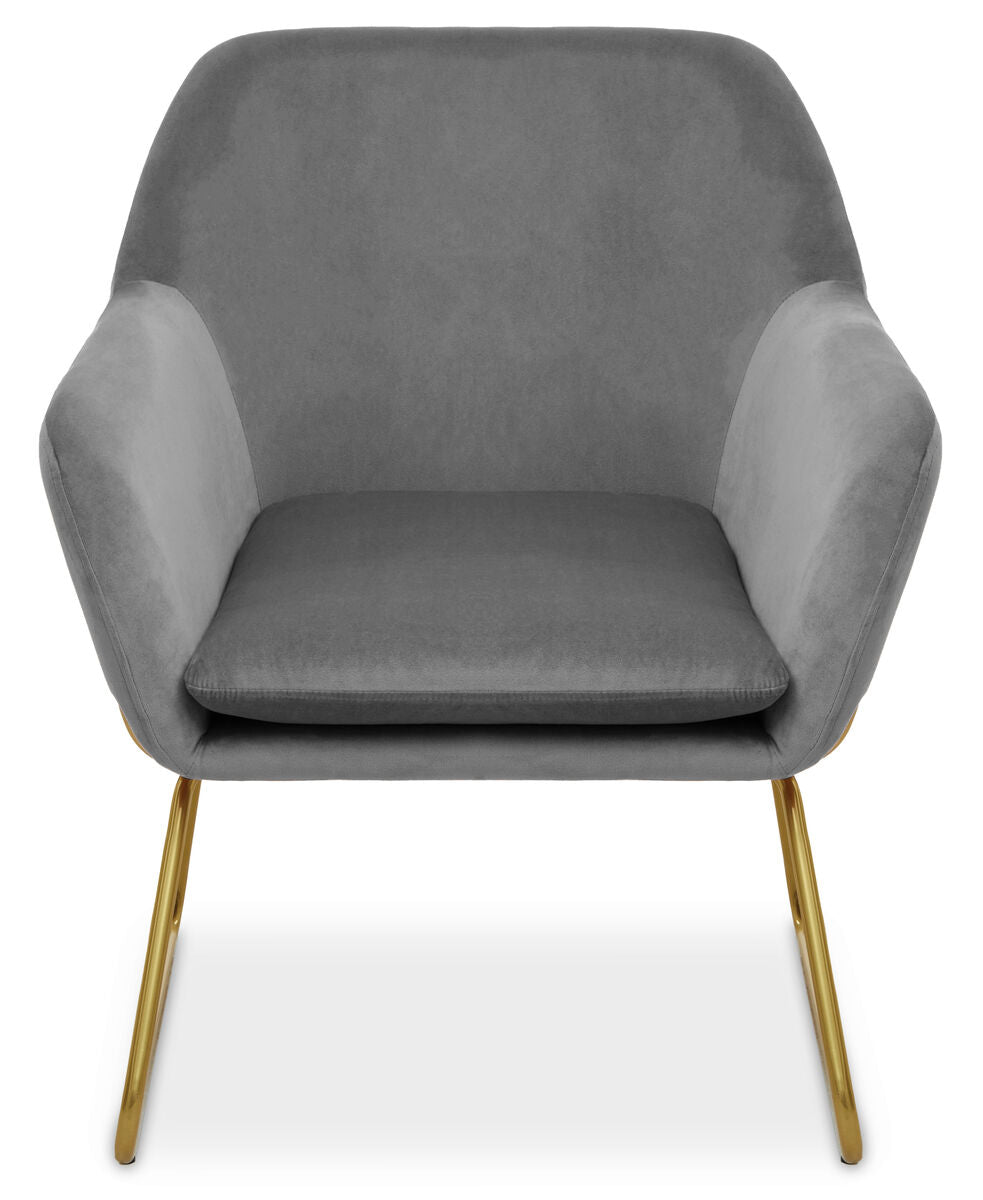 Grey Velvet Accent Chair with Gold Finish Base