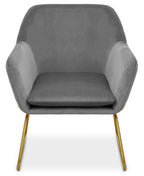 Grey Velvet Accent Chair with Gold Finish Base