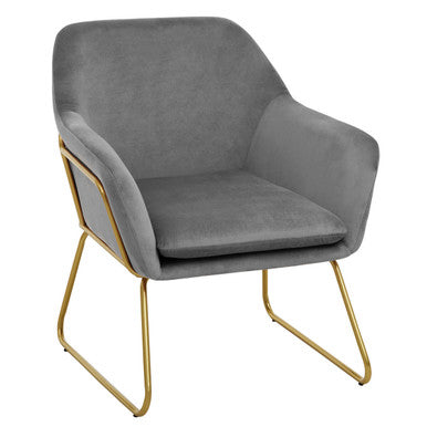 Grey Velvet Accent Chair with Gold Finish Base