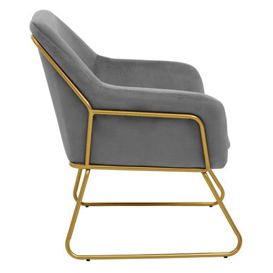Grey Velvet Accent Chair with Gold Finish Base