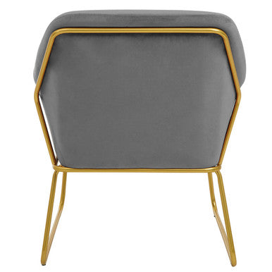 Grey Velvet Accent Chair with Gold Finish Base