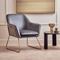 Grey Velvet Accent Chair with Gold Finish Base