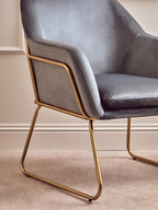 Grey Velvet Accent Chair with Gold Finish Base