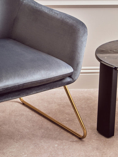 Grey Velvet Accent Chair with Gold Finish Base