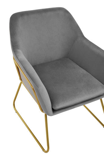 Grey Velvet Accent Chair with Gold Finish Base