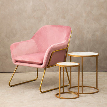 Pink Velvet and Gold Frame Accent Chair