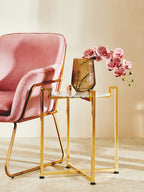 Pink Velvet and Gold Frame Accent Chair