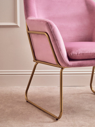 Pink Velvet and Gold Frame Accent Chair