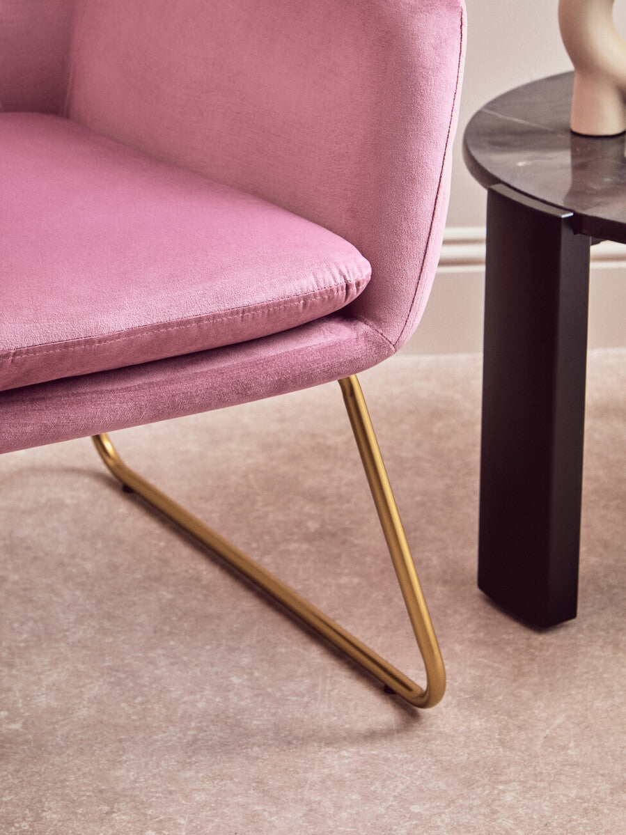 Pink Velvet and Gold Frame Accent Chair