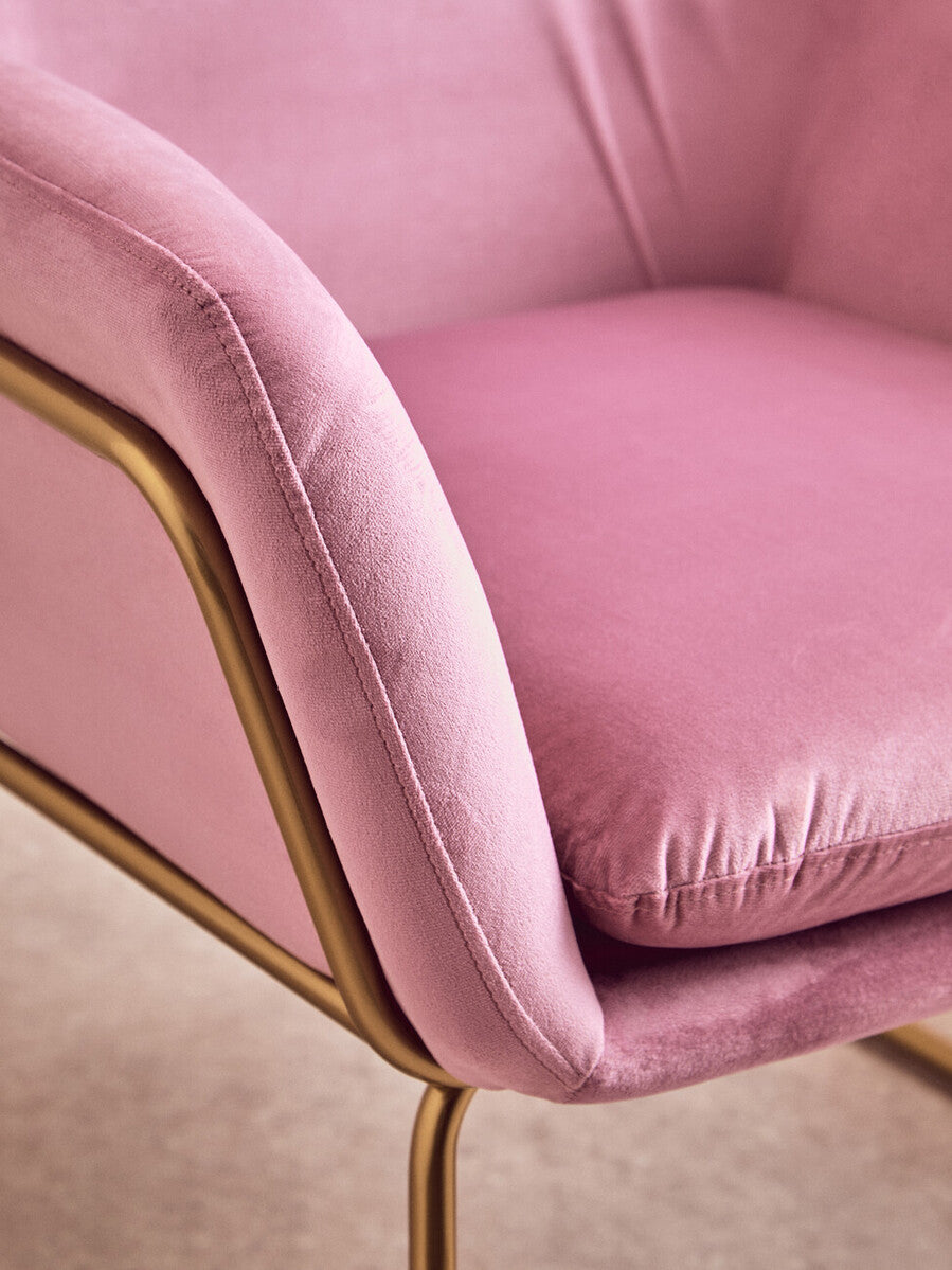 Pink Velvet and Gold Frame Accent Chair