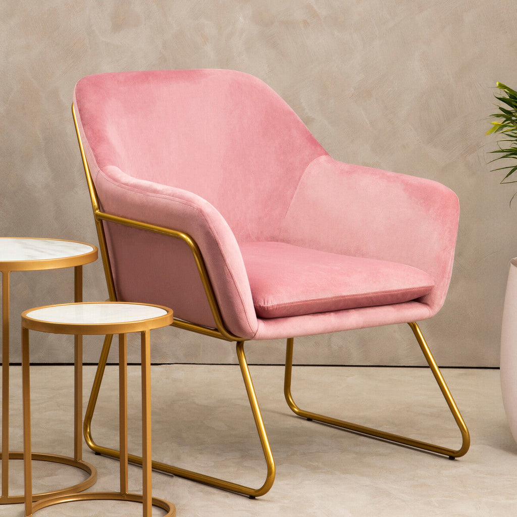 Pink Velvet and Gold Frame Accent Chair