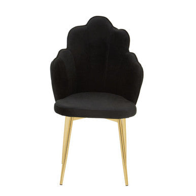 Black Velvet Dining Chair with Scalloped Back