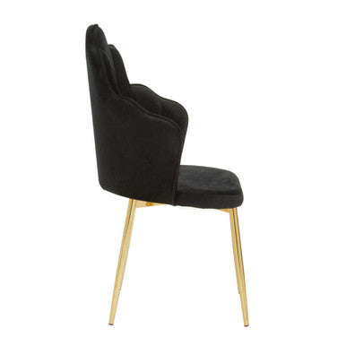Black Velvet Dining Chair with Scalloped Back