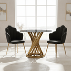 Black Velvet Dining Chair with Scalloped Back