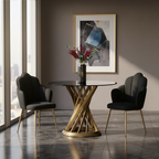 Black Velvet Dining Chair with Scalloped Back