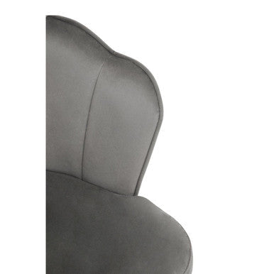 Grey Velvet Dining Chair with Scalloped Back