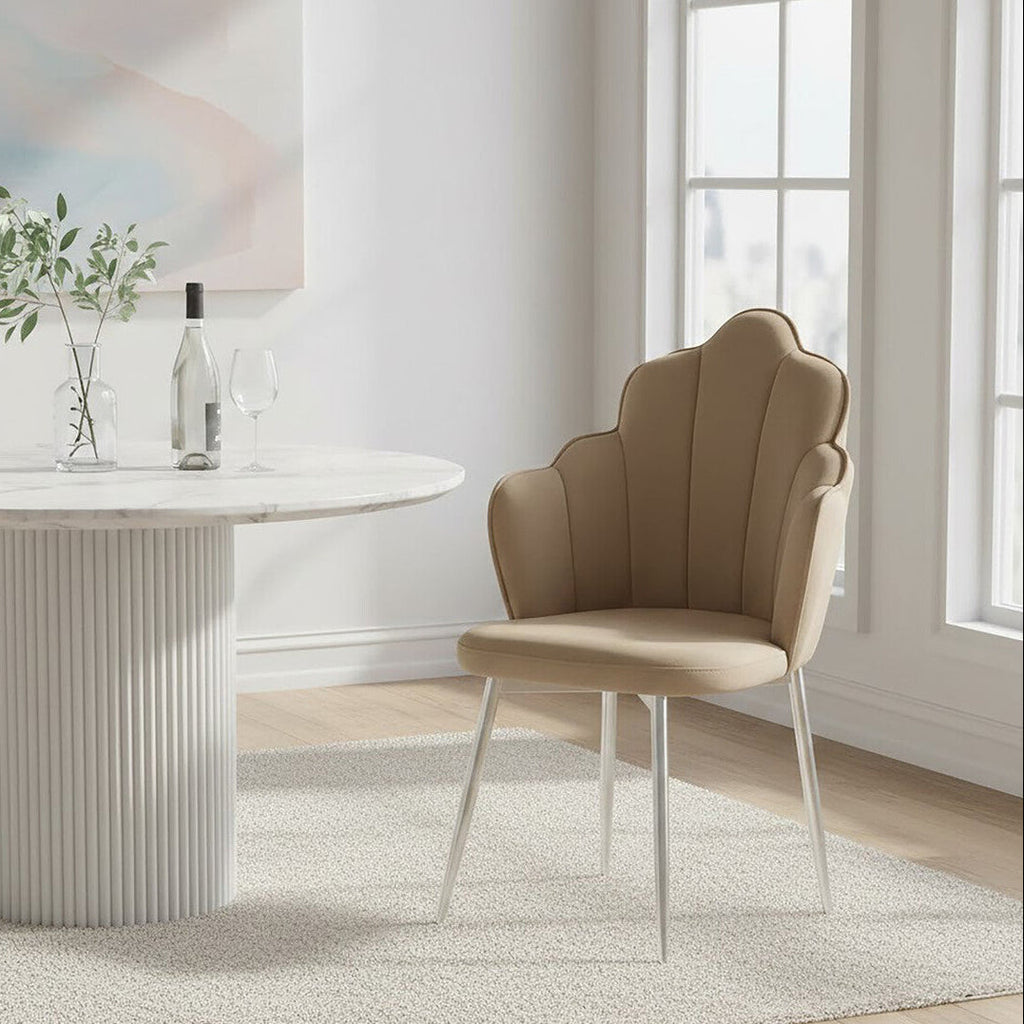Scalloped Mink Velvet Dining Chair