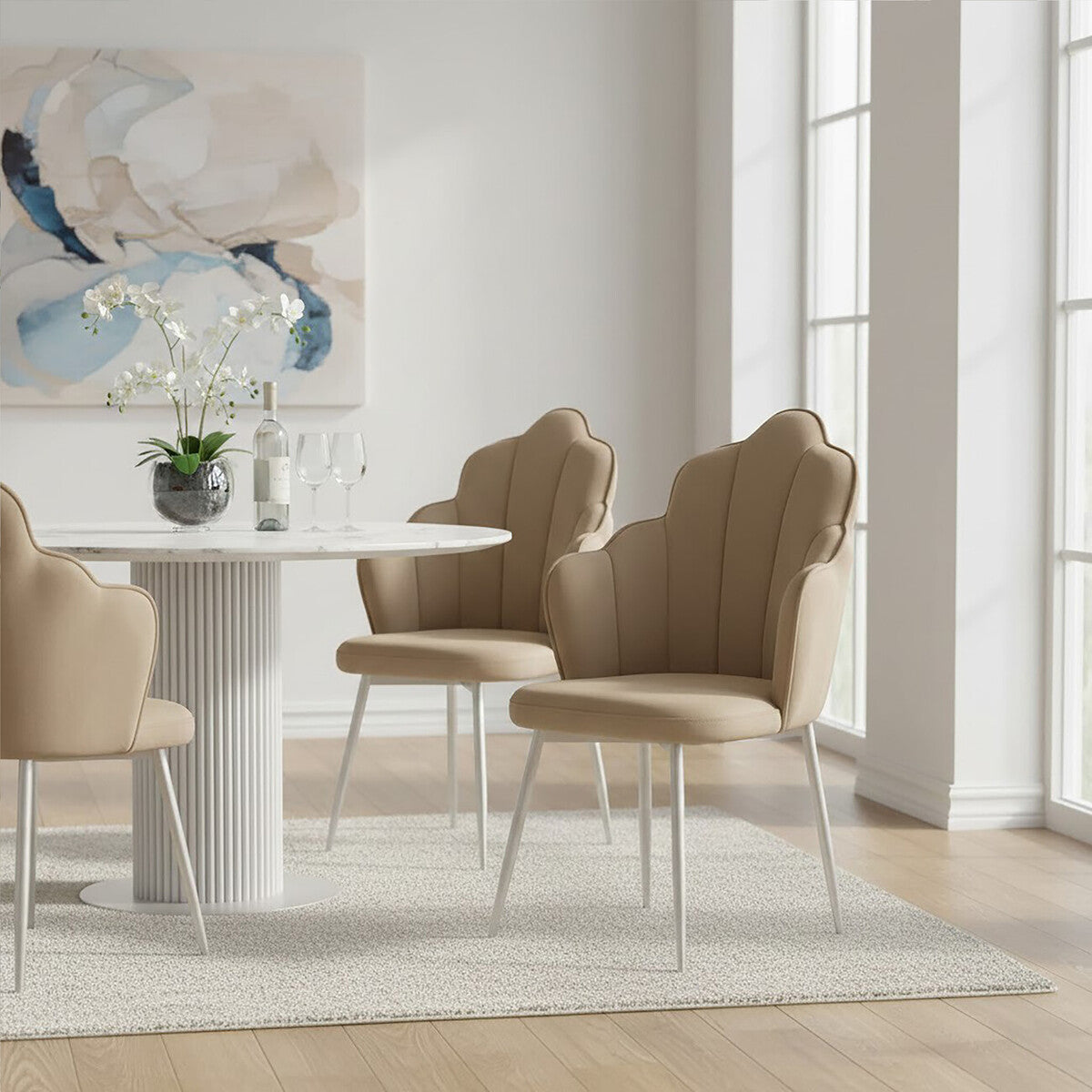 Scalloped Mink Velvet Dining Chair