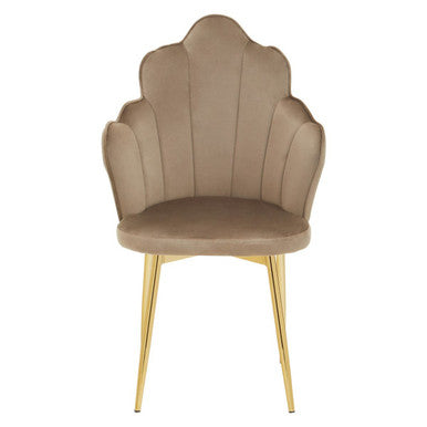 Scalloped Mink Velvet Chair with Gold Legs