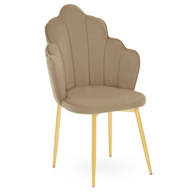 Scalloped Mink Velvet Chair with Gold Legs