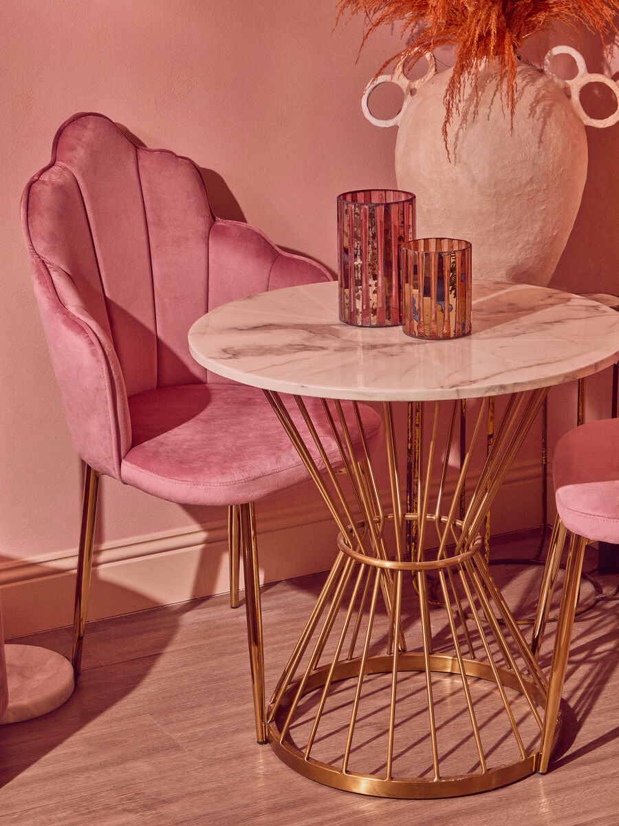 Pink Velvet Dining Chair with Gold Metal Legs