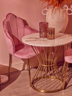 Pink Velvet Dining Chair with Gold Metal Legs