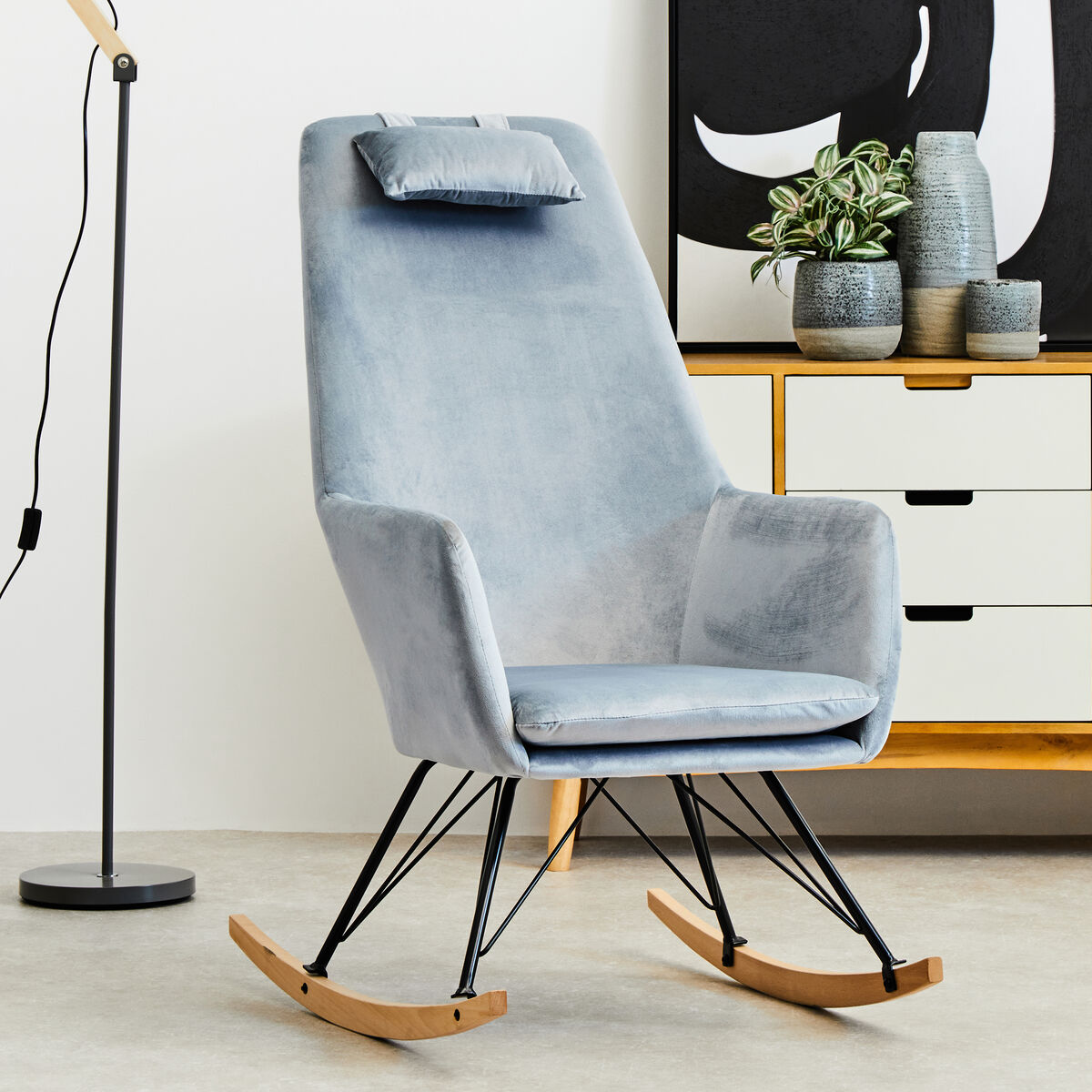 Blue Velvet Rocking Chair