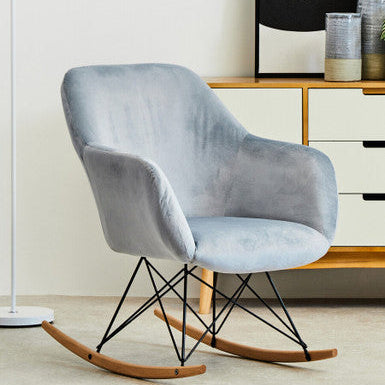 Small Blue Velvet Rocking Chair