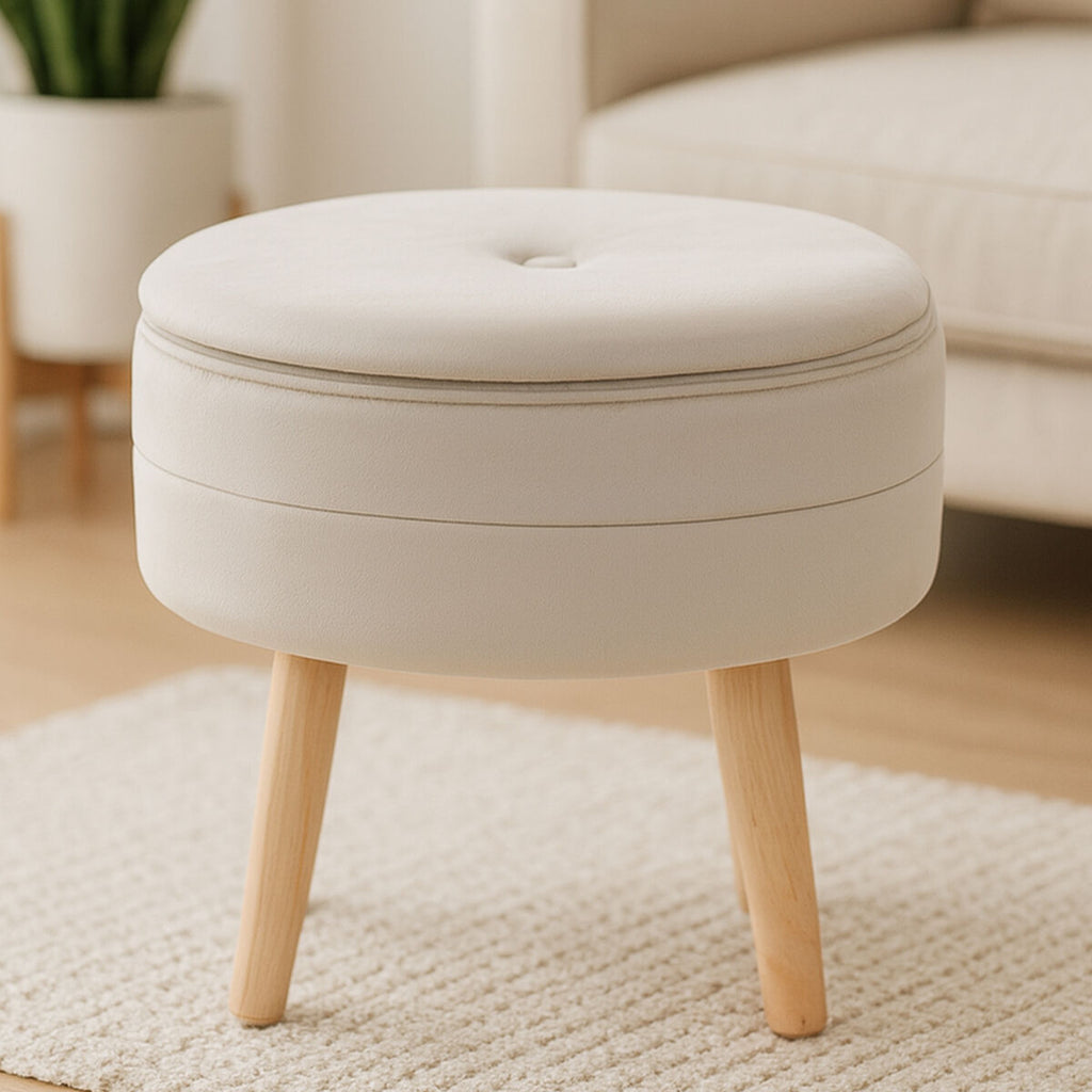 Mink Velvet Round Storage Stool