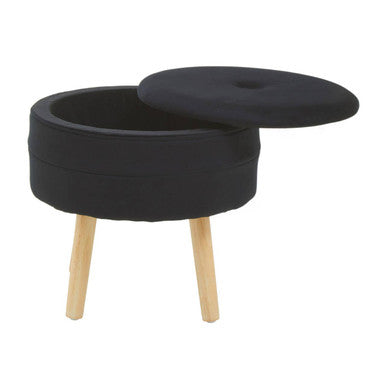 Black Velvet Round Storage Stool