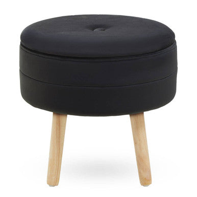 Black Velvet Round Storage Stool
