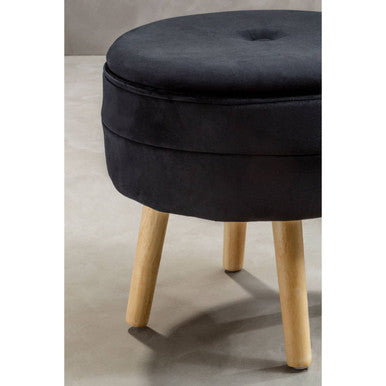 Black Velvet Round Storage Stool