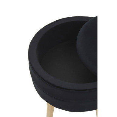 Black Velvet Round Storage Stool