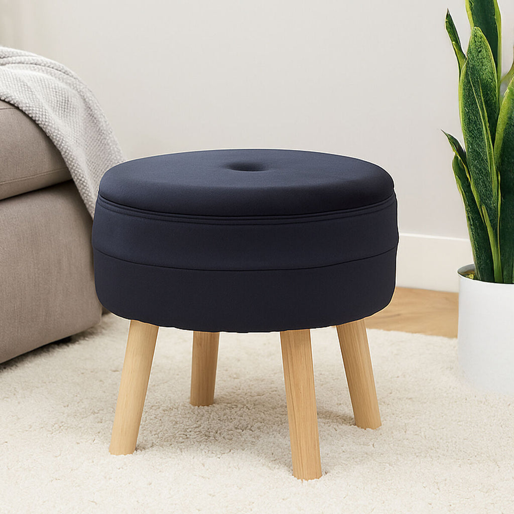 Black Velvet Round Storage Stool