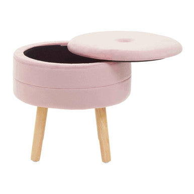 Pink Velvet Round Storage Stool