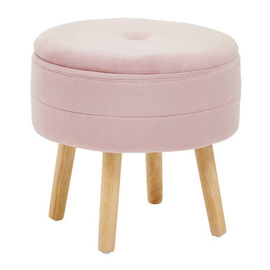 Pink Velvet Round Storage Stool