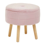 Pink Velvet Round Storage Stool