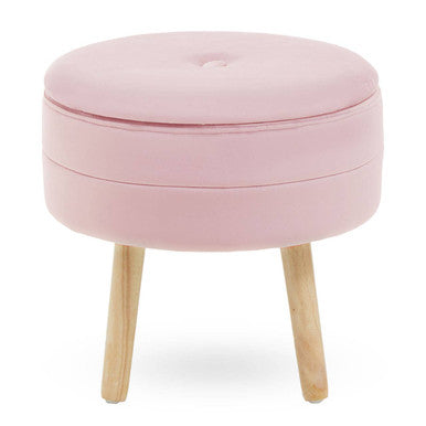 Pink Velvet Round Storage Stool