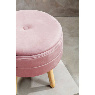 Pink Velvet Round Storage Stool