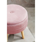 Pink Velvet Round Storage Stool
