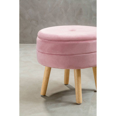 Pink Velvet Round Storage Stool