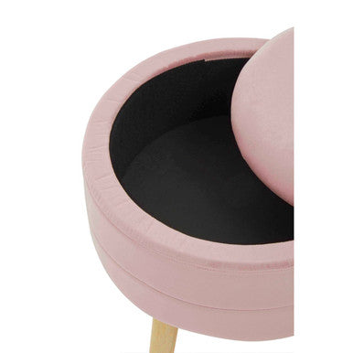 Pink Velvet Round Storage Stool