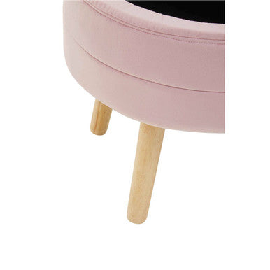 Pink Velvet Round Storage Stool